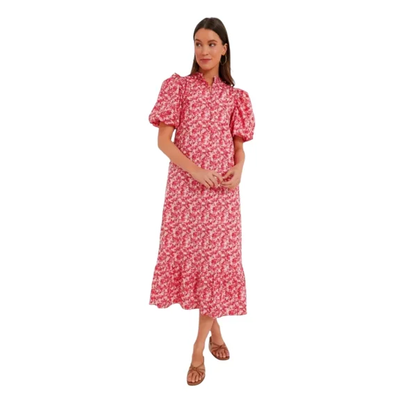 New Hyacinth HousePink and Red Floral Mimi Midi Dres Midi